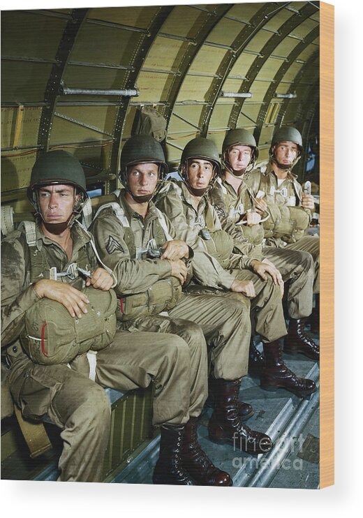 People Wood Print featuring the photograph U.s. Army Airborne Paratroopers In C-47 by Bettmann