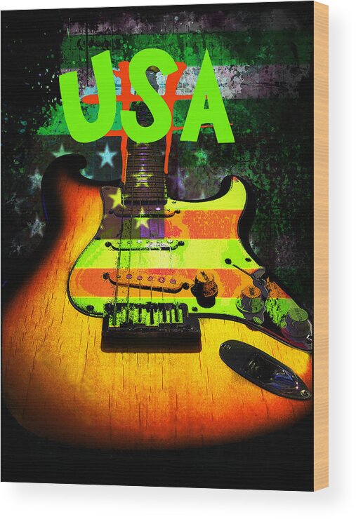 Guitar Wood Print featuring the digital art USA Strat Guitar Music Green Theme by Guitarwacky Fine Art