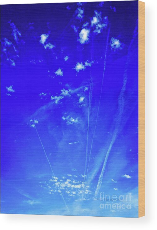 Sky Wood Print featuring the digital art Vapor Trails in Sky by Dee Flouton