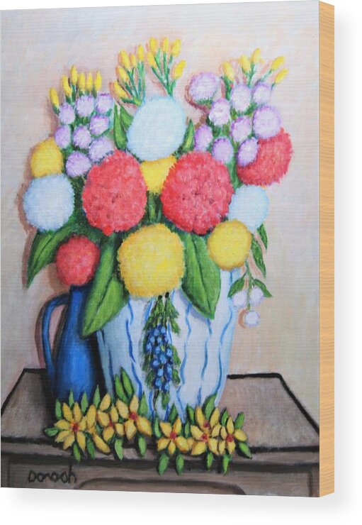 Still Life Wood Print featuring the painting Vase Of Flowers by Gregory Dorosh