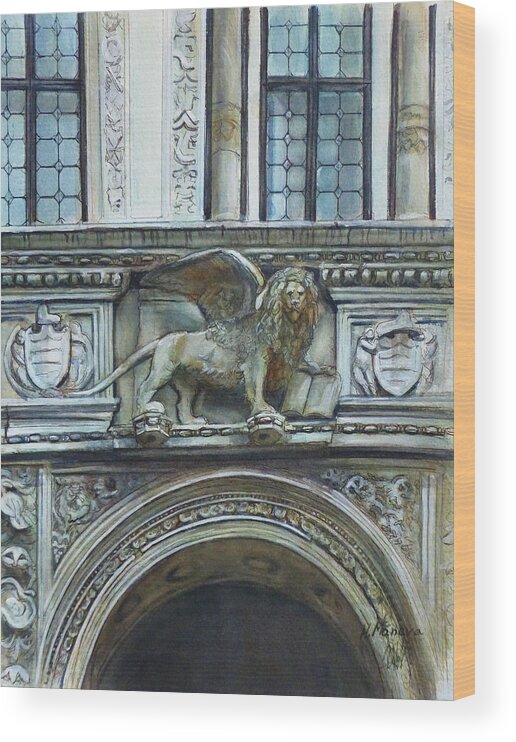 Architecture Wood Print featuring the painting Venetian Door II by Henrieta Maneva