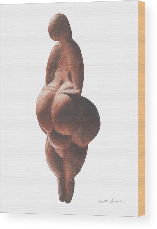 Venus Wood Print featuring the drawing Venus de Lespugue by Nikita Coulombe