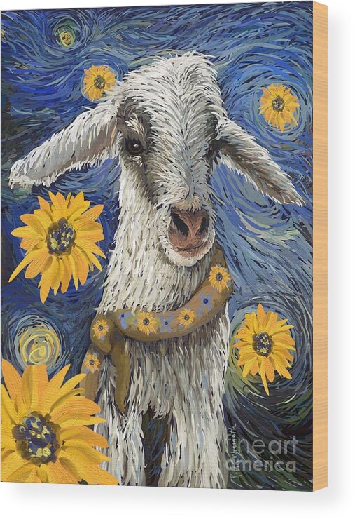 Goat Wood Print featuring the digital art Vincent Van Goat by Robin Wiesneth