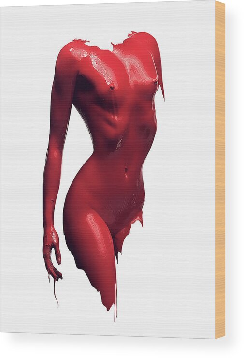 Woman Wood Print featuring the photograph Woman body red paint by Johan Swanepoel