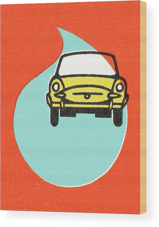 Auto Wood Print featuring the drawing Yellow car in the rain by CSA Images