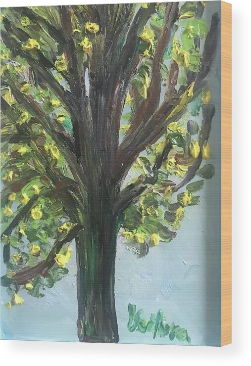 Shower Tree Wood Print featuring the painting Yellow Flowers in Shower Tree by Clare Ventura
