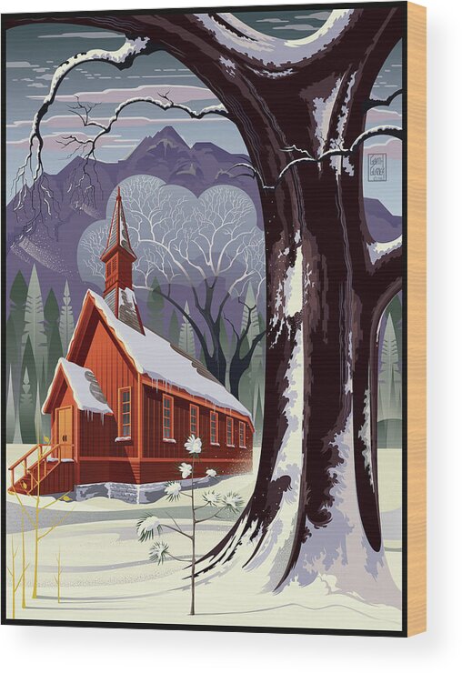 Yosemite Chapel Wood Print featuring the digital art Yosemite Christmas by Garth Glazier