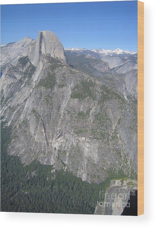 Yosemite Wood Print featuring the photograph Yosemite National Park Half Dome Rock Snow Capped Mountain Range View From Glacier Point by John Shiron