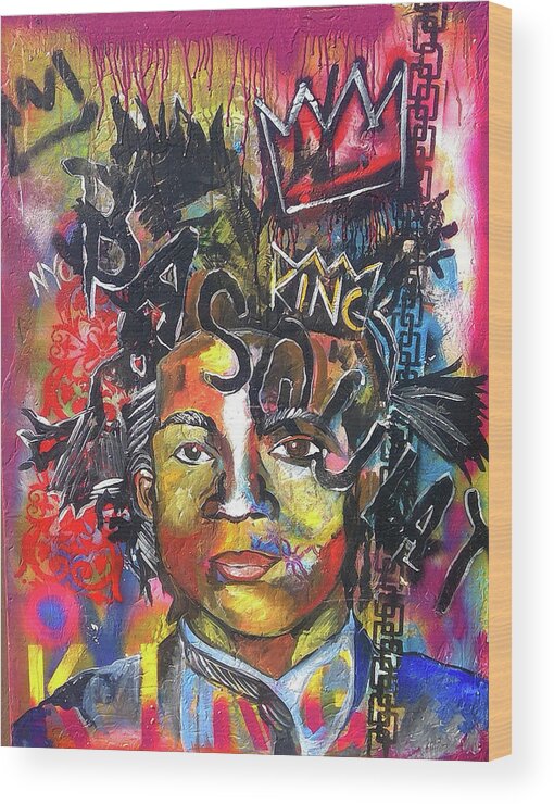 Basquiat Wood Print featuring the painting Basquiat #1 by Femme Blaicasso
