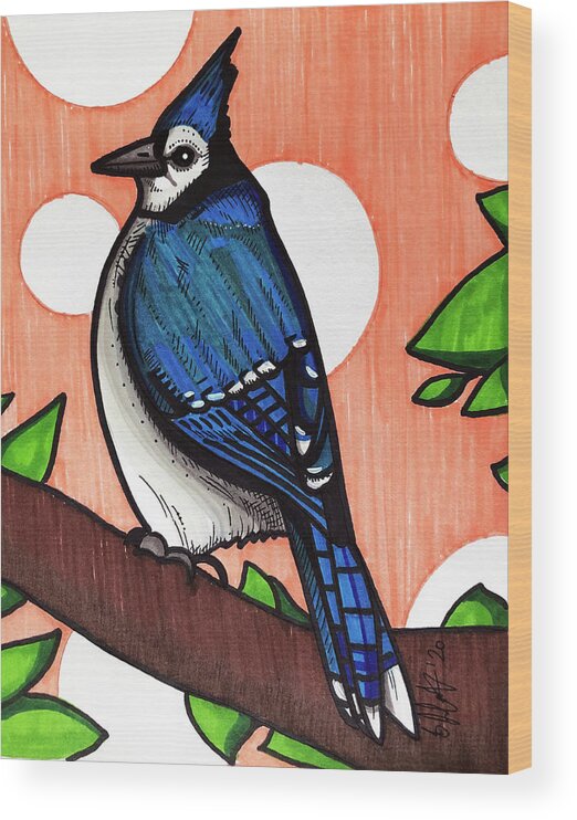 Blue Jay Wood Print featuring the drawing Blue Jay #1 by Creative Spirit