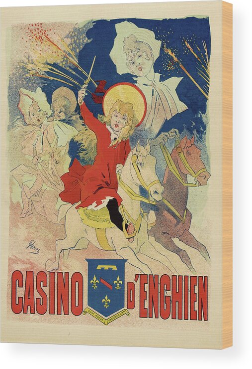 Vintage Wood Print featuring the painting Casino d'Enghien #2 by Jules Cheret