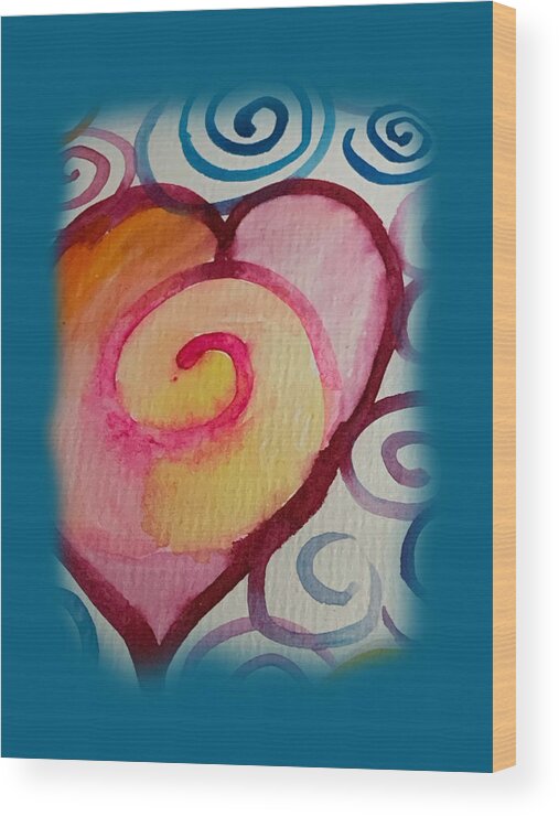 Vibrant Wood Print featuring the painting Spiral Heart #1 by Sandy Rakowitz