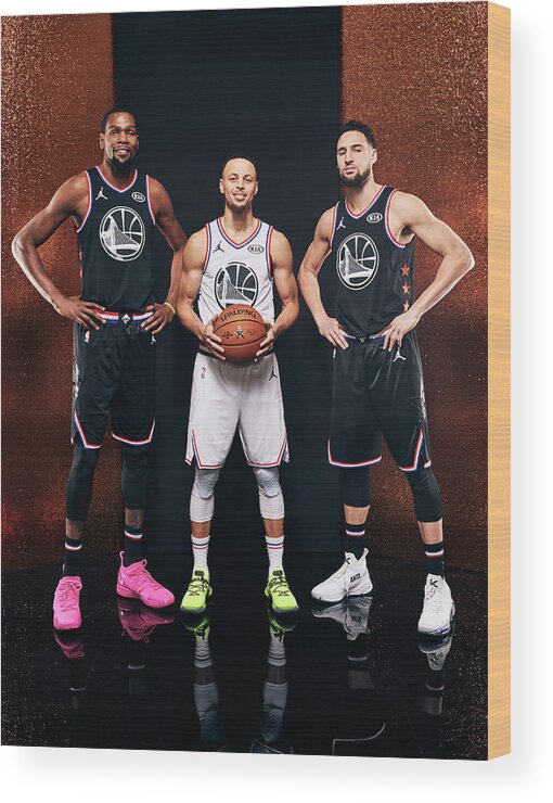 Kevin Durant Wood Print featuring the photograph Stephen Curry, Kevin Durant, and Klay Thompson by Jennifer Pottheiser