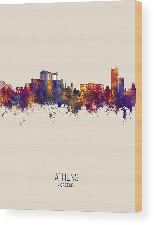 Athens Wood Print featuring the digital art Athens Greece Skyline #11 by Michael Tompsett