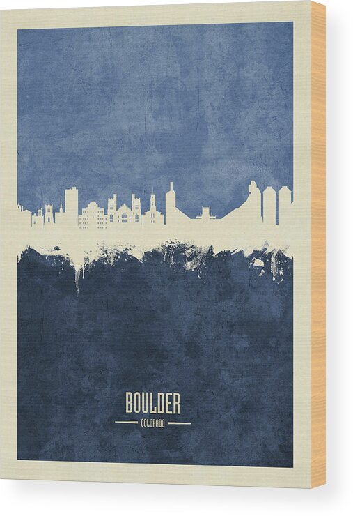 Boulder Wood Print featuring the digital art Boulder Colorado Skyline #12 by Michael Tompsett