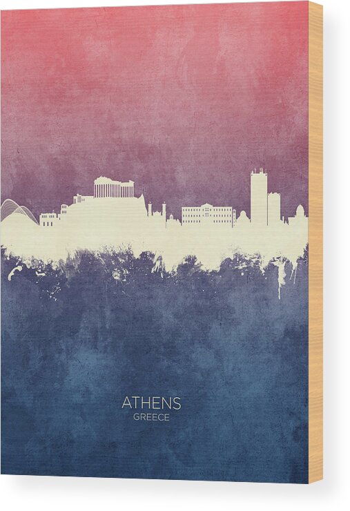 Athens Wood Print featuring the digital art Athens Greece Skyline #14 by Michael Tompsett