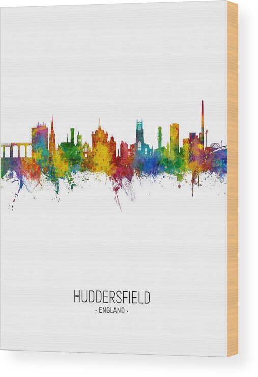 Huddersfield Wood Print featuring the digital art Huddersfield England Skyline #15 by Michael Tompsett