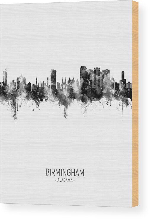 Birmingham Wood Print featuring the digital art Birmingham Alabama Skyline #16 by Michael Tompsett