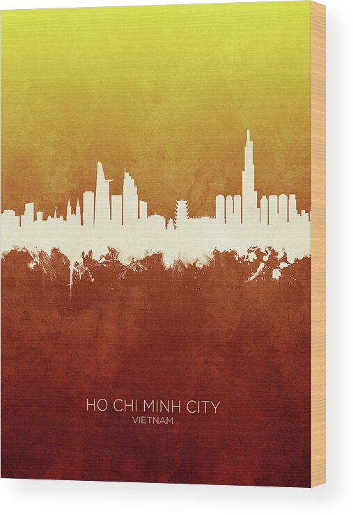Ho Chi Minh City Wood Print featuring the digital art Ho Chi Minh City Vietnam Skyline #16 by Michael Tompsett