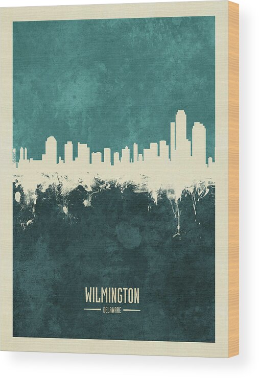 Wilmington Wood Print featuring the digital art Wilmington Delaware Skyline #17 by Michael Tompsett