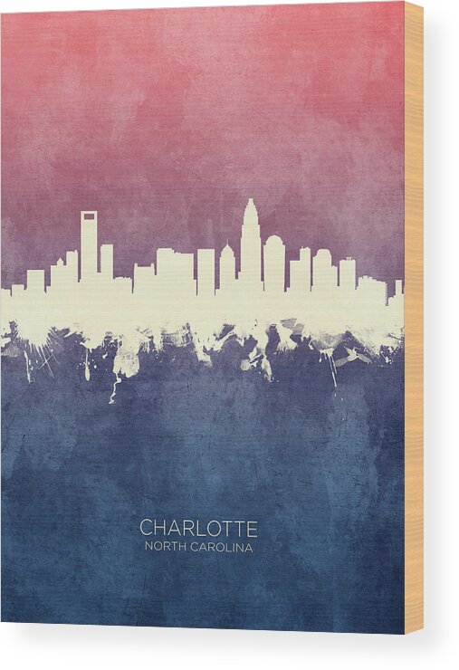 Charlotte Wood Print featuring the digital art Charlotte North Carolina Skyline #18 by Michael Tompsett