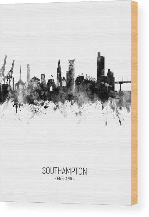 Southampton Wood Print featuring the digital art Southampton England Skyline #18 by Michael Tompsett