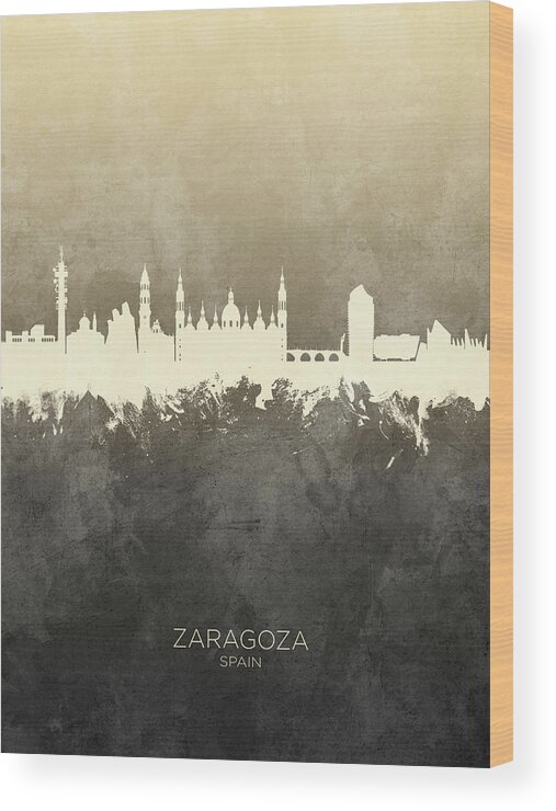 Zaragoza Wood Print featuring the digital art Zaragoza Spain Skyline #18 by Michael Tompsett