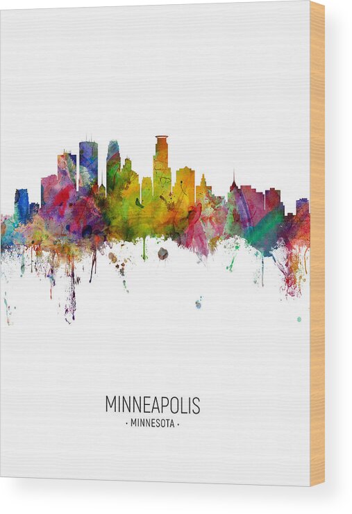 Minneapolis Wood Print featuring the digital art Minneapolis Minnesota Skyline #19 by Michael Tompsett