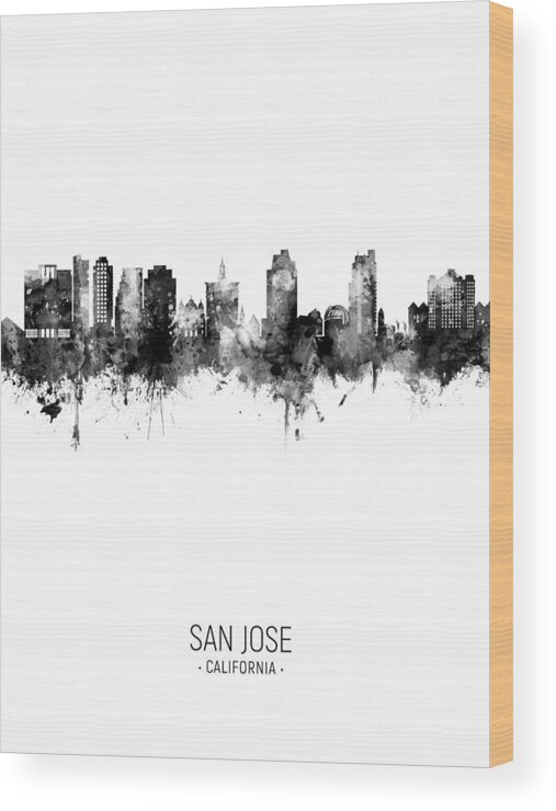 San Jose Wood Print featuring the digital art San Jose California Skyline #19 by Michael Tompsett