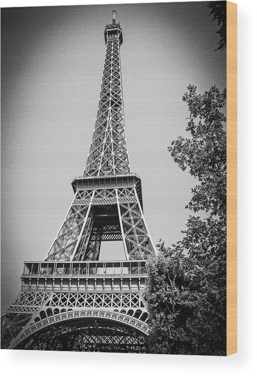 France Wood Print featuring the photograph Eiffel Tower in Black and White #2 by Jim Feldman