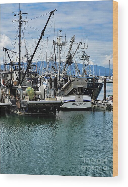 Fishing Vessel Misty Moon By Norma Appleton Wood Print featuring the photograph Fishing Vessel Misty Moon #2 by Norma Appleton