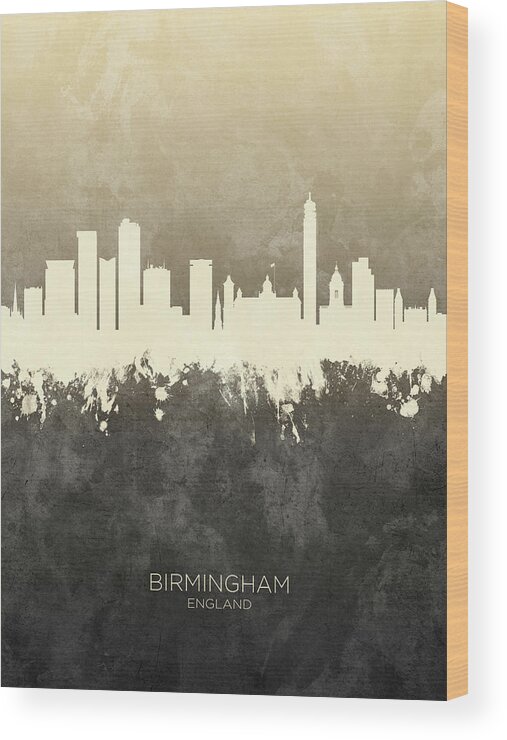 Birmingham Wood Print featuring the digital art Birmingham England Skyline #20 by Michael Tompsett