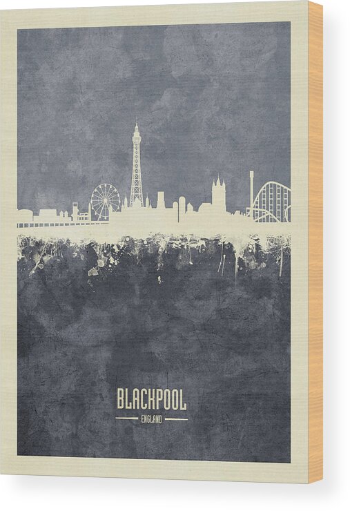 Blackpool Wood Print featuring the digital art Blackpool England Skyline #20 by Michael Tompsett
