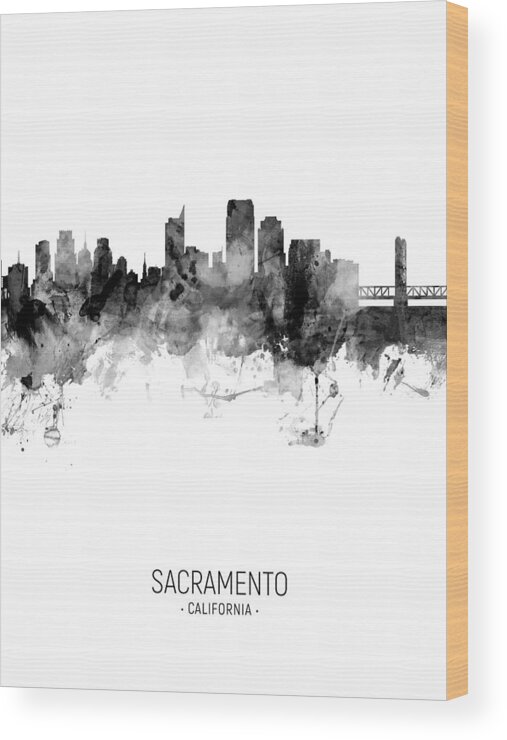 Sacramento Wood Print featuring the digital art Sacramento California Skyline #20 by Michael Tompsett