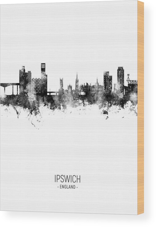 Ipswich Wood Print featuring the digital art Ipswich England Skyline #21 by Michael Tompsett