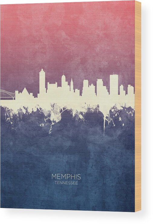Memphis Wood Print featuring the digital art Memphis Tennessee Skyline #21 by Michael Tompsett