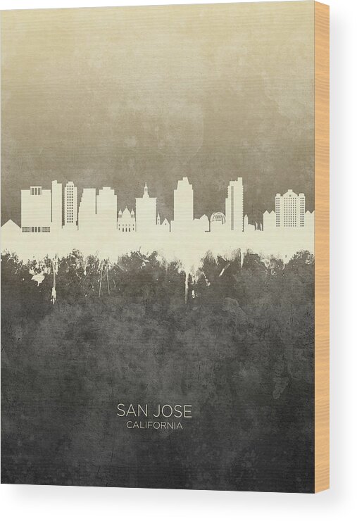 San Jose Wood Print featuring the digital art San Jose California Skyline #21 by Michael Tompsett