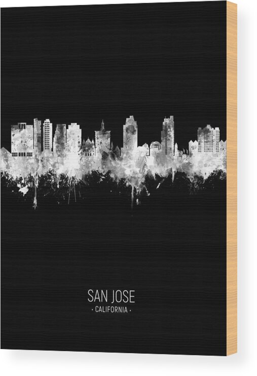 San Jose Wood Print featuring the digital art San Jose California Skyline #23 by Michael Tompsett