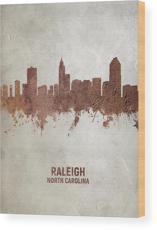 Raleigh Wood Print featuring the digital art Raleigh North Carolina Skyline #26 by Michael Tompsett