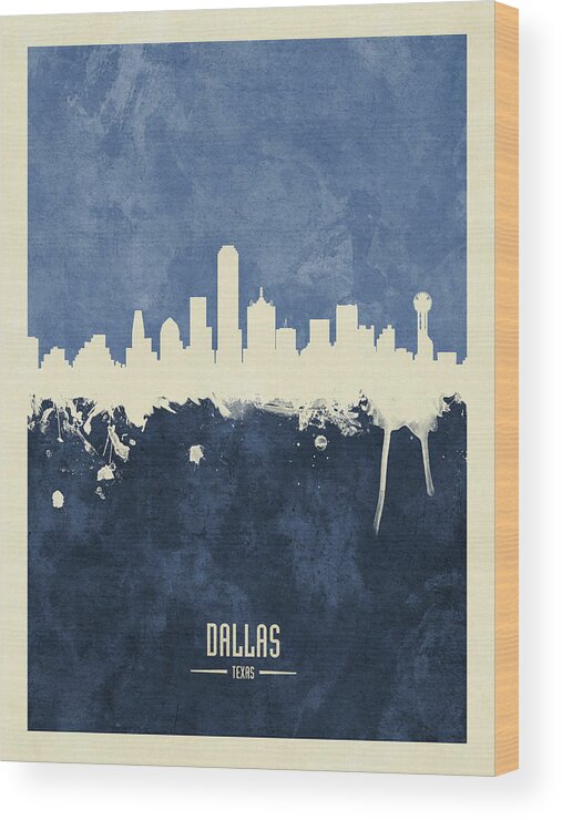 Dallas Wood Print featuring the digital art Dallas Texas Skyline #27 by Michael Tompsett