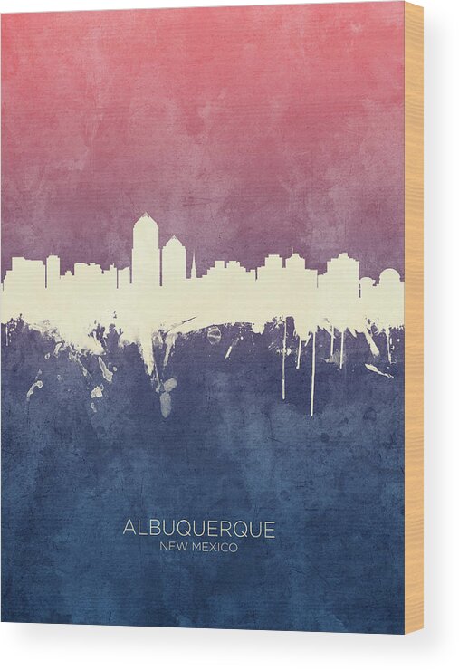 Albuquerque Wood Print featuring the digital art Albuquerque New Mexico Skyline #28 by Michael Tompsett
