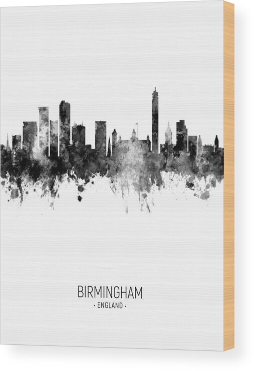 Birmingham Wood Print featuring the digital art Birmingham England Skyline #28 by Michael Tompsett