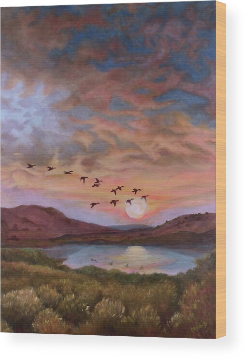 Landscape Wood Print featuring the painting Nicasio Reservoir #3 by David Hardesty