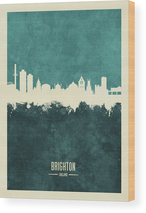 Brighton Wood Print featuring the digital art Brighton England Skyline #30 by Michael Tompsett