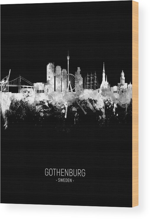 Gothenburg Wood Print featuring the digital art Gothenburg Sweden Skyline #35 by Michael Tompsett