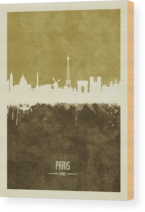Paris Wood Print featuring the digital art Paris France Skyline #35 by Michael Tompsett