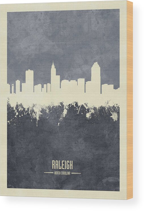 Raleigh Wood Print featuring the digital art Raleigh North Carolina Skyline #35 by Michael Tompsett