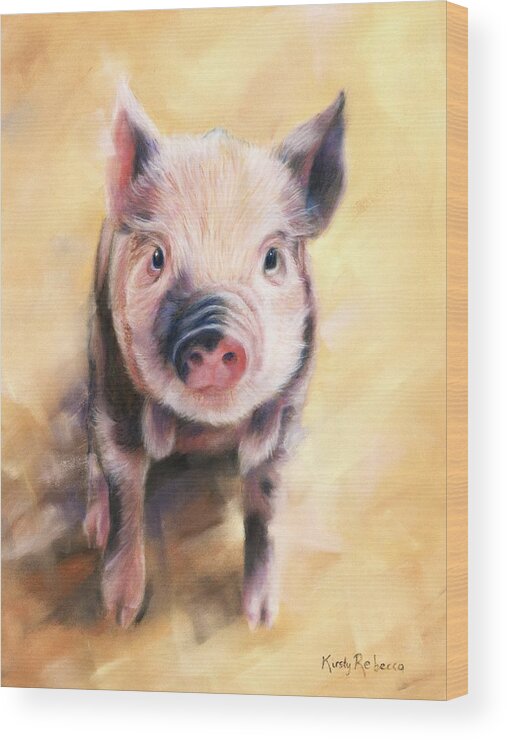 Pig Wood Print featuring the pastel Piglet by Kirsty Rebecca