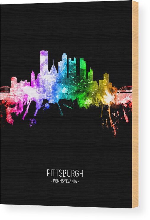 Pittsburgh Wood Print featuring the digital art Pittsburgh Pennsylvania Skyline #46 by Michael Tompsett