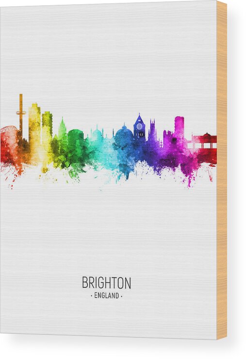 Brighton Wood Print featuring the digital art Brighton England Skyline #50 by Michael Tompsett